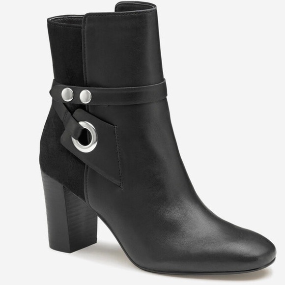 Johnson and Murphy black glove leather/ suede, block heel boots. - Picture 1 of 6